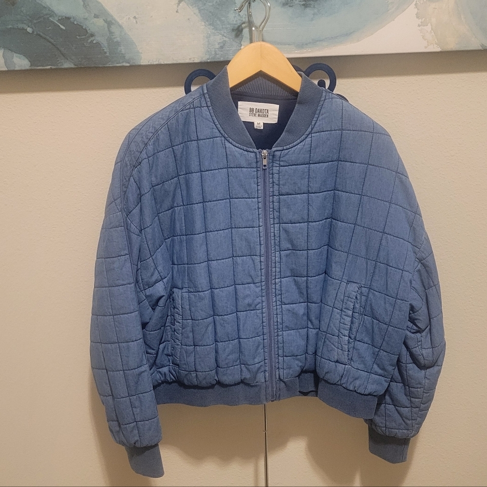 BB Dakota by Steve Madden Blue Quilted Bomber Jacket